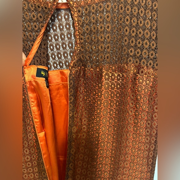 EBZA L AWESOME Cocktail dress Brown Lace Over Orange Keyhole Back, Hidden Zipper - Picture 7 of 15